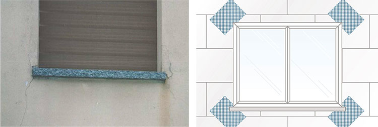 Applicazione dei fazzoletti retati agli ancoli delle finestre